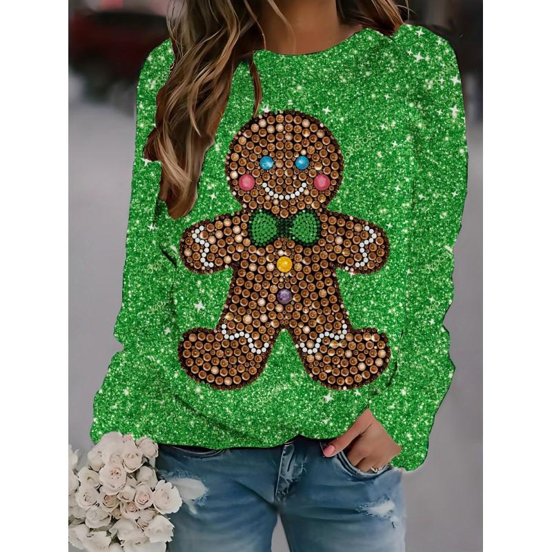 Womens Round Neck Pullover Sweatshirt With 3D Christmas Tree Print Casual Comfort Fit 2025