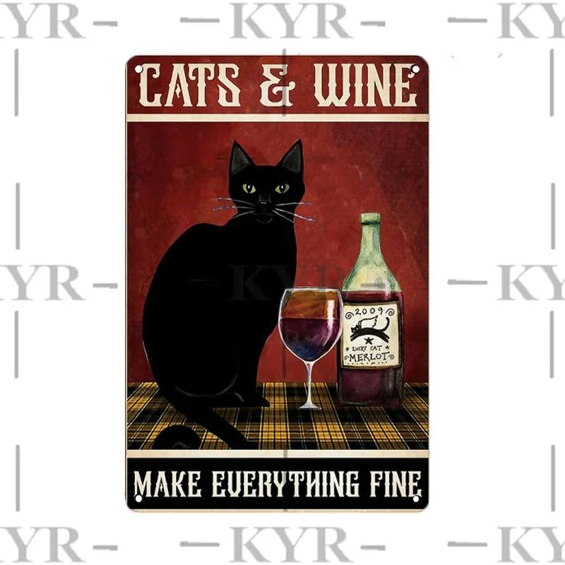 Haustiere Schwarze Katze Taschentuch Lässig Buch Tier Affe Trinken Blech Iron Painting Badezimmer Schlafzimmer Wohnzimmer Metallschild Wanddeko