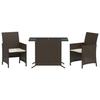 VidaXL Ensemble de Bistro avec Coussins 3 pcs, Chaises et Table de Patio, Meubles de Terrasse Arrière-cour Extérieur, Marron 365118