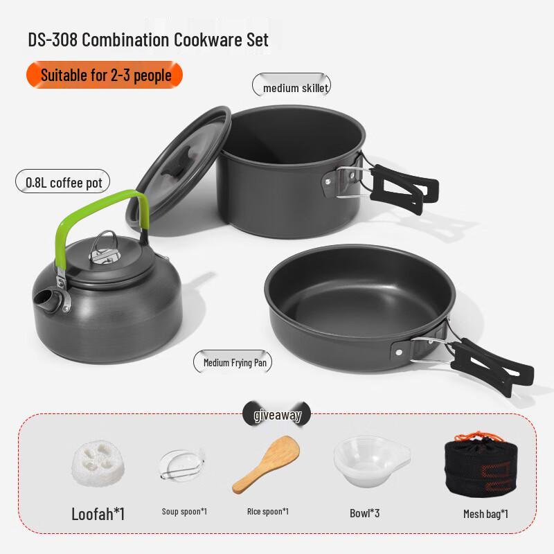 ZISIZ DS-308 Camping Cookware & Teapot Set with Tableware 17.3*9.2