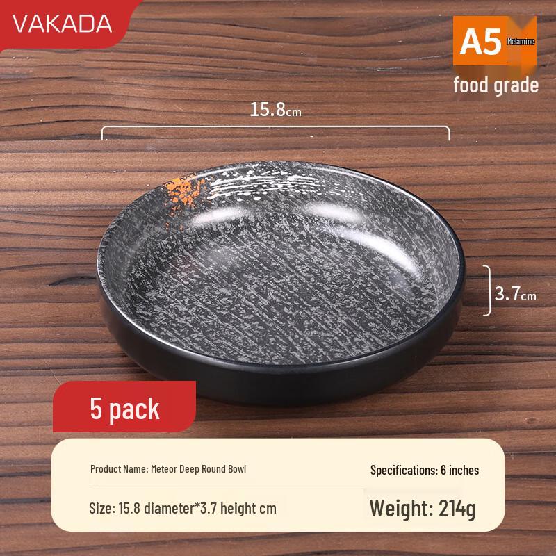 VAKADA Melamine Round Dipping Sauce & Side Dish Plate, 5-Pack