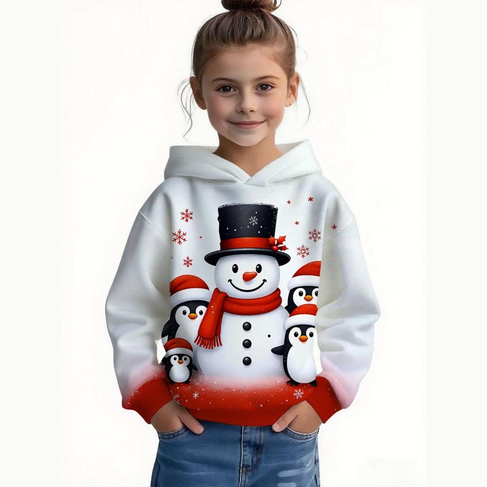 Children Sweatshirt Christmas Cute Snowman Print Pullover Long Sleeve Hoodies Fashion Holiday Party Streetwear Children Hoodie