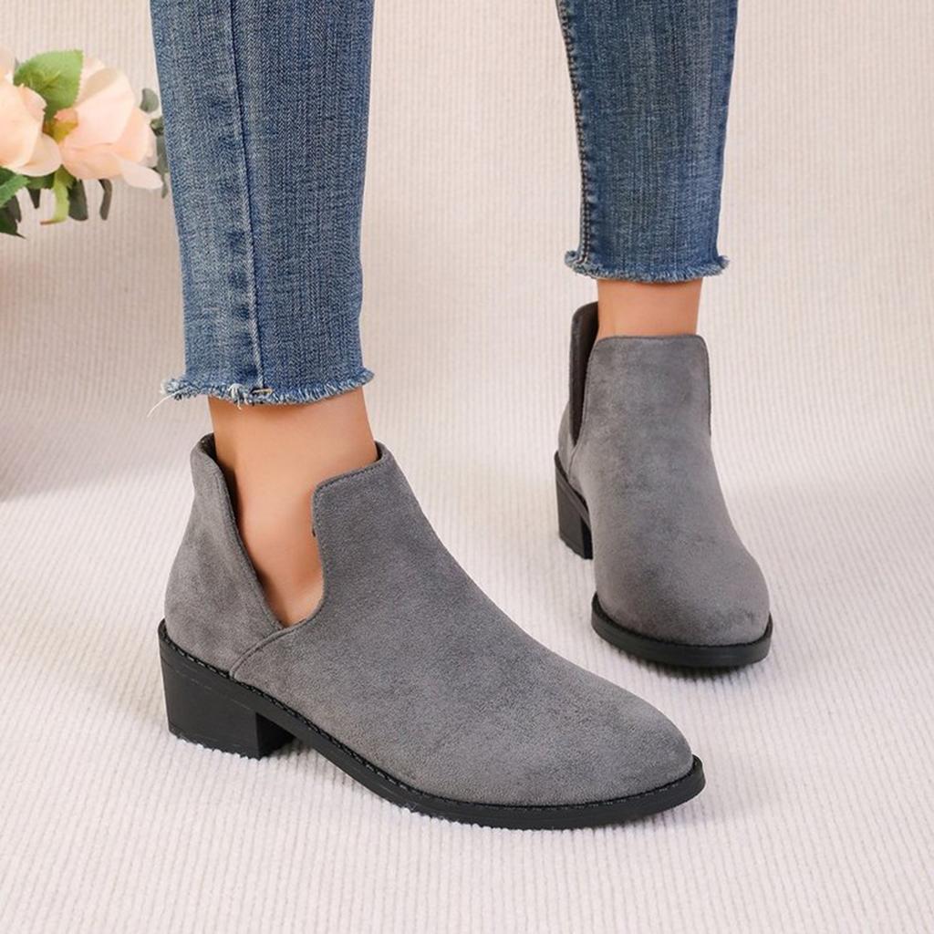 Fashion Boot for Women Women'S Fashionable Suede Pull on Zipper Low Top Casual Pointed Toe Classic Ankle Boots Boot Cut Out 36-43