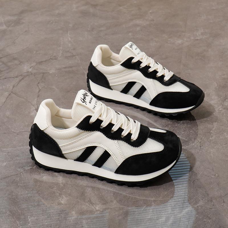 

Ins корейские новые женские летние кроссовки 2025 года для бега, дышащие, уличные, с толстой подошвой, увеличивающие высоту, повседневные туфли 40 чёрный