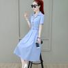 Dress Femininity Waist Fairy Skirt Short-sleeved Mid-length Skirt Casual Skirt Stand-up Collar Short-sleeved Mid-length Skirt