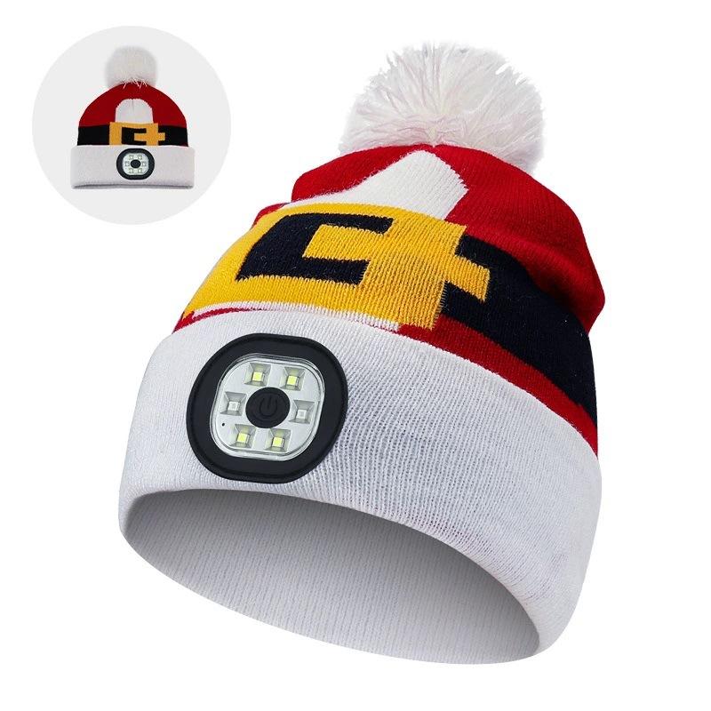 Children's LED Lighting Knitted Hat, Outdoor Running Fitness Rechargeable Removable and Washable Warm Wool Hat