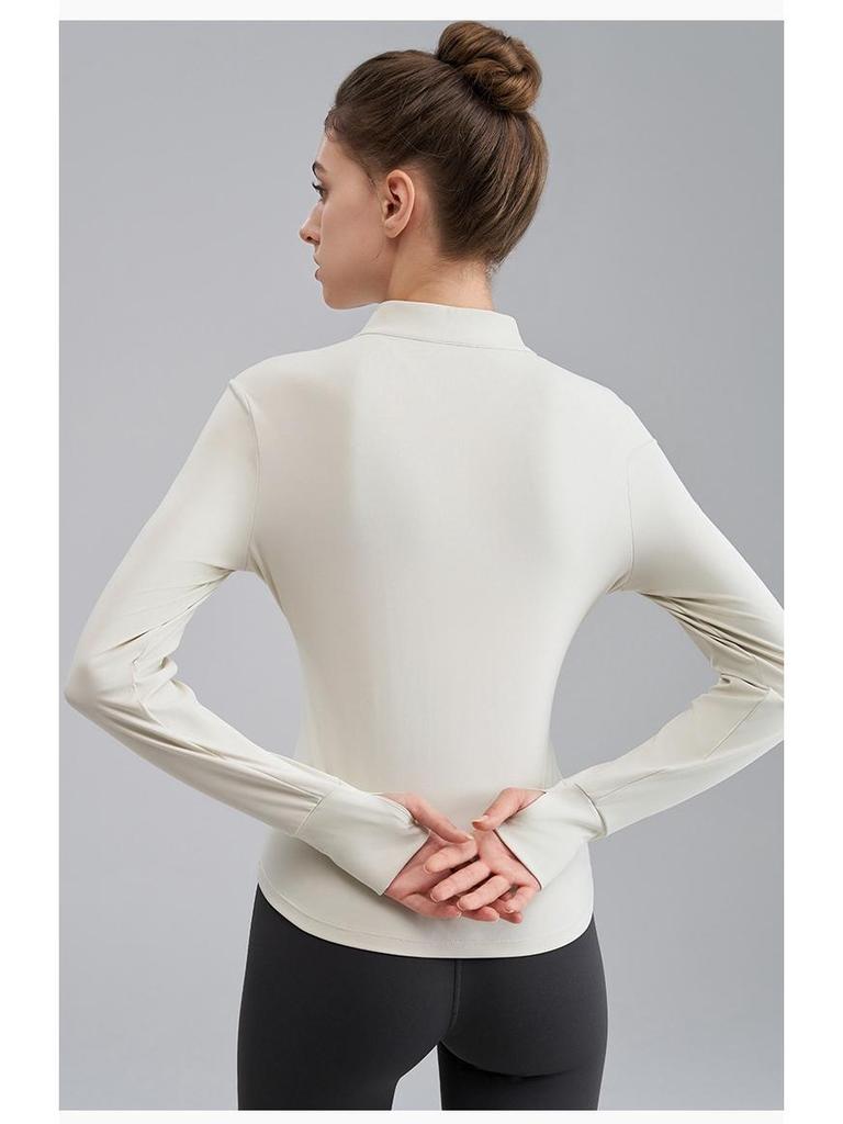 Women's Nude Feeling Slimming Zip-Up Yoga Suit - Long Sleeve Fitness Top for Running & Aerobics