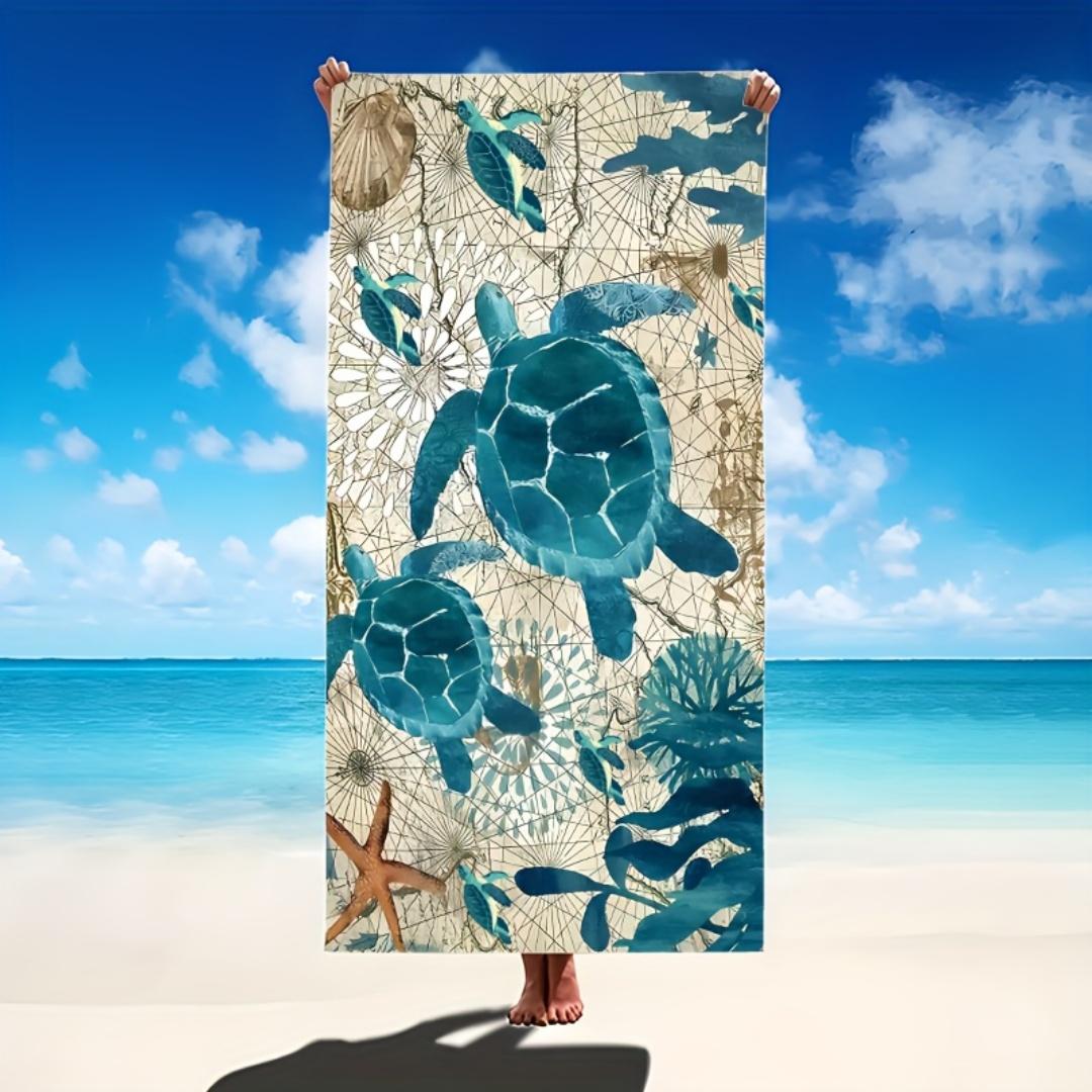 

Turtles & Sea Creatures Beach Towel Patterned Sunscreen And Windproof Suitable For Swimming Pool Camping Travel Blanket W30*H60(CM)