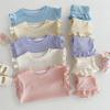 Korean Version Solid Color Comfortable Baby Girl Suit Toddler Girl 2-piece Summer Cotton Ruffled Short-sleeved Top + Shorts