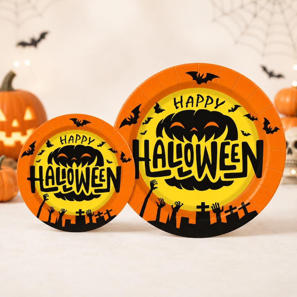 Pumpkin Pattern Disposable Plate Cup Set Decorative Disposable Utensils Set Home