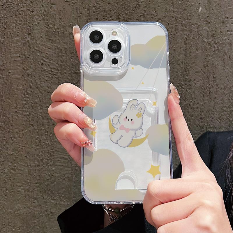 Card Slot Holder Silicone Wallet Pocket Case For Samsung S23 S24 S25 Plus iPhone 17 16 14 13 Tecno Spark 10C Infinix Note 30 Cover Clear Phone Bumper