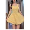 Dopamine Yellow Suspender Sleeveless Dress Women's Summer Sweet Small Waist Tutu Skirt Polka Dot Bud Skirt