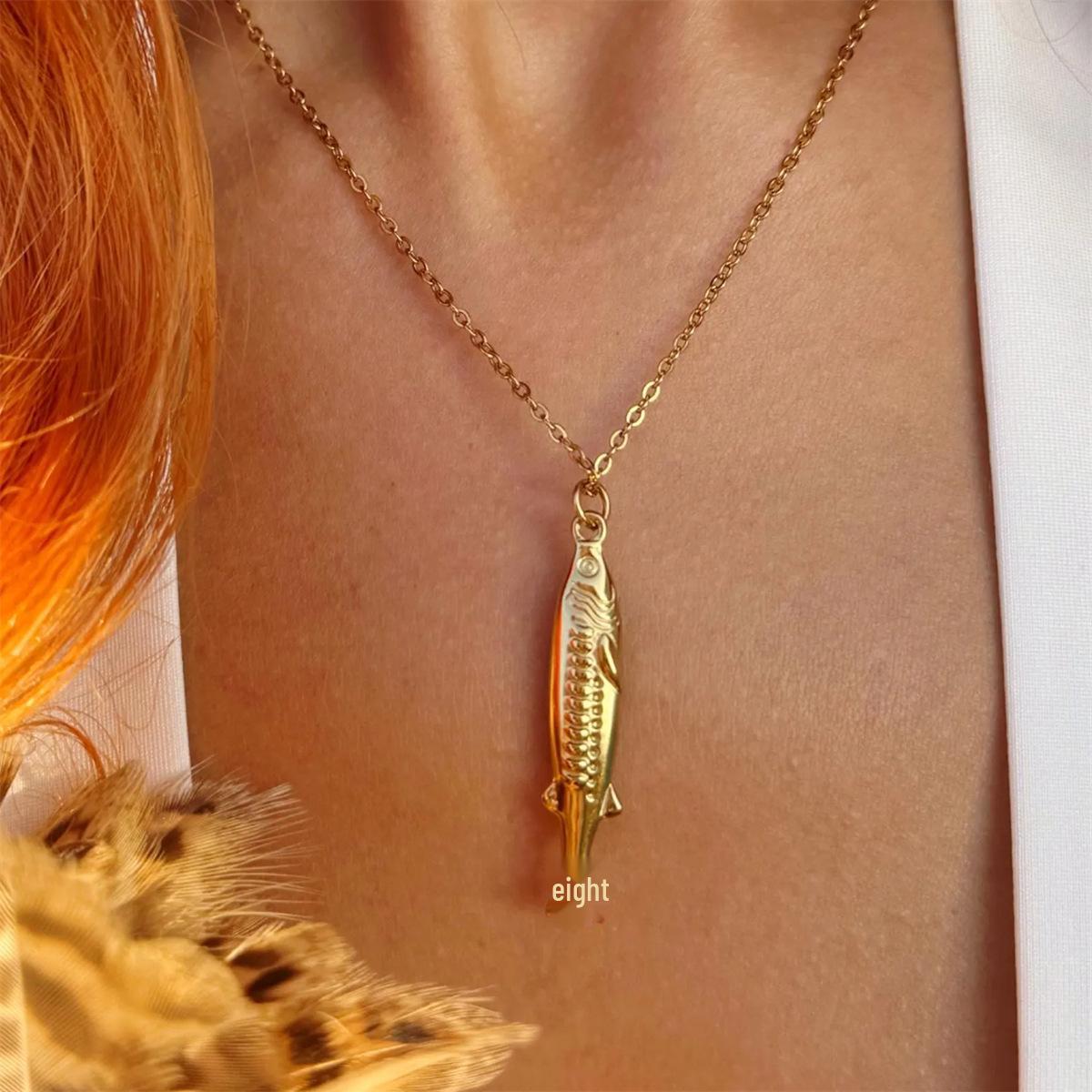 Gold-Plated Tropical Sardine Pendant Necklace - European/American Fashion Jewelry for Women