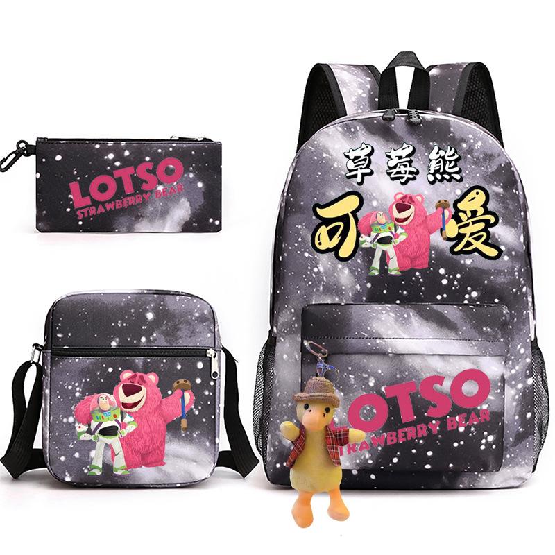 3 Piece School Backpack Set for Students Large Capacity Oxford Cloth Schoolbag with Shoulder Strap and Pencil Case