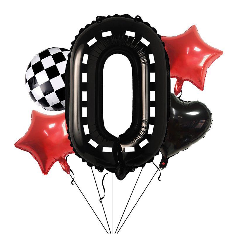 Racing Theme Digital Black Aluminum Film Balloons Birthday Set for Children, Red Star Set