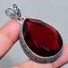 Lab Created Mozambique Garnet Vintage Pendant 2.3" Silver Tone Pear Cut Gemstone