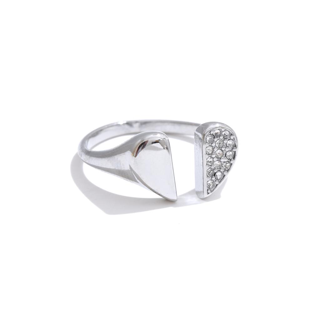 

Yhpup Adjustable Stylish Zirconia Heart Love Open Ring Stainless Steel Chic Finger Jewelry for Women