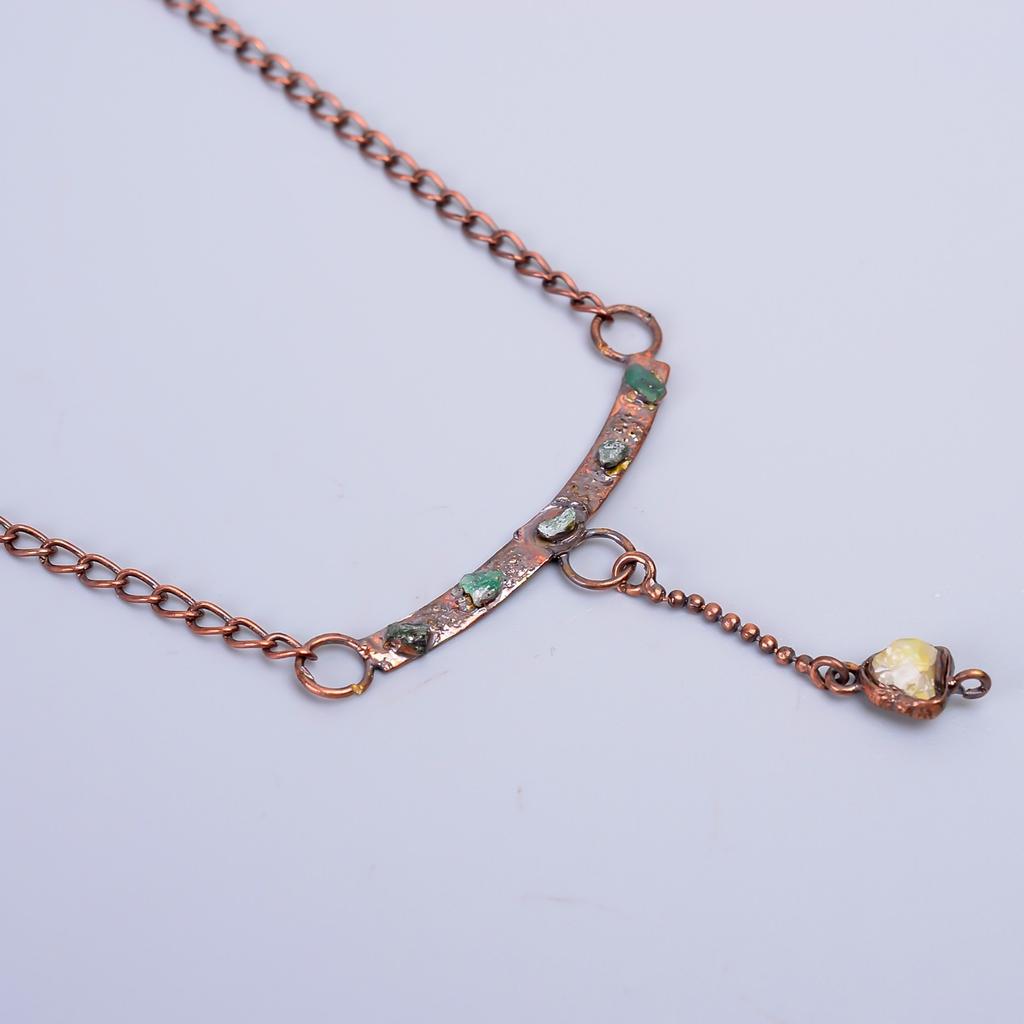 Ethiopian Opal Stone Copper Electroformed Sisters Day Chain Handmade Necklace V-78