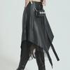 Vintage Dark PU Leather High-Waist A-Line Mesh Skirt