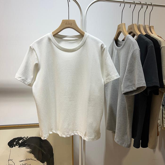 Shoulder pure cotton short-sleeved t-shirt women's loose casual versatile top thickened t-shirt pure cotton inner bottoming shirt