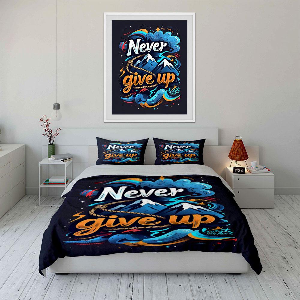 Mountains, clouds, motivational text. Bedding sets Duvet cover sets Duvet covers Pillowcases(1 * Duvet Cover 2 * Pillowcases without duvet insert)
