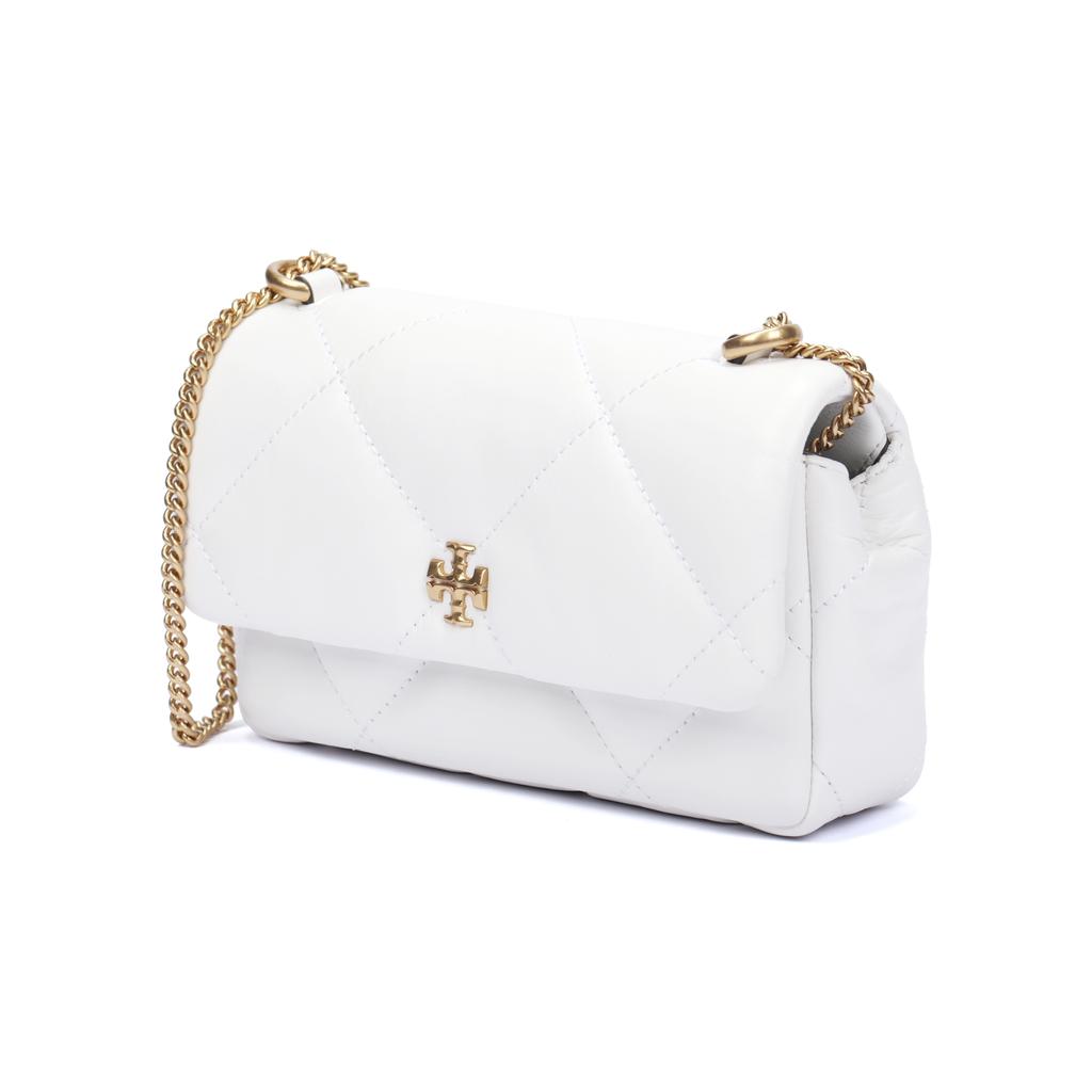 Tory Burch Kira Kette Umhängetasche Klappenverschluss Napa Leder Crossbody Mini Damen Taschen Weiß 154710-100