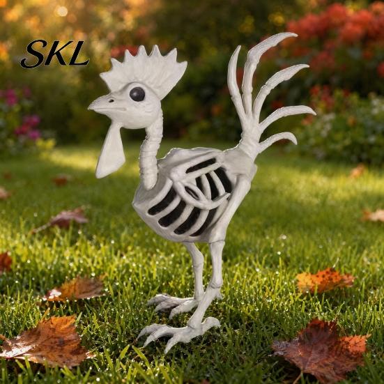 Realistische Tierknochen Halloween Hahnenstatue, Harz Hühnerknochen Figur für Hof Rasen, Lebensgroß Gruselige Außen Garten Dekoration Spukhaus