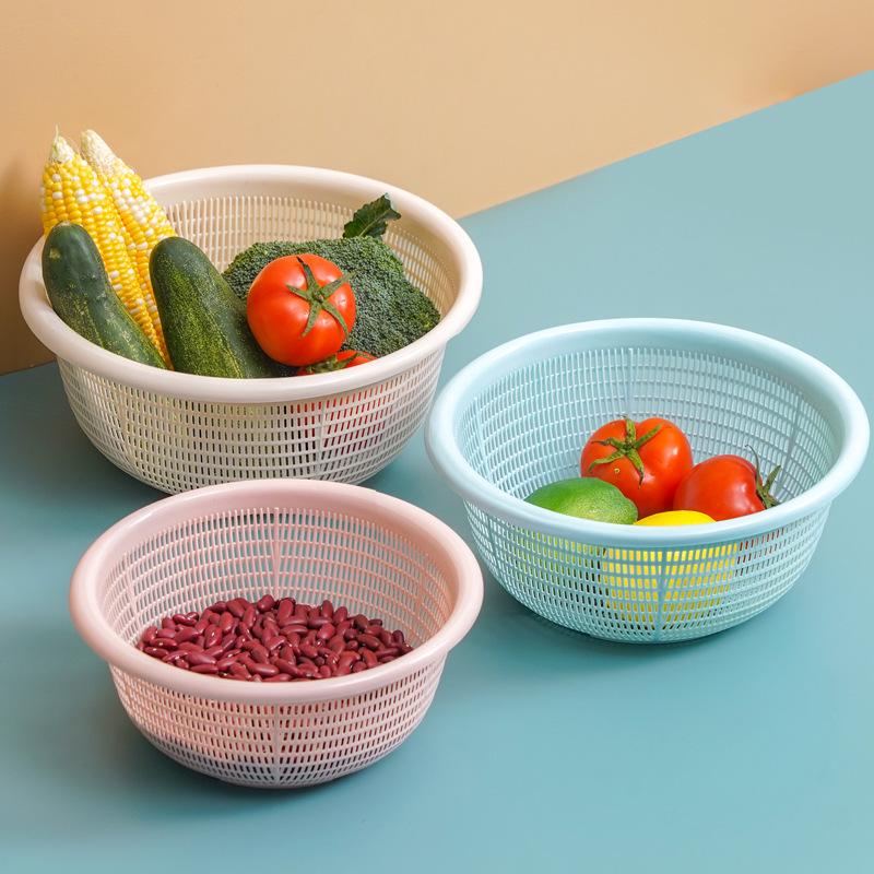 Kitchen Sink Vegetable & Fruit Washing Basket Set - Plastic Strainer & Drainer Basin for Storage & Rice Washing
