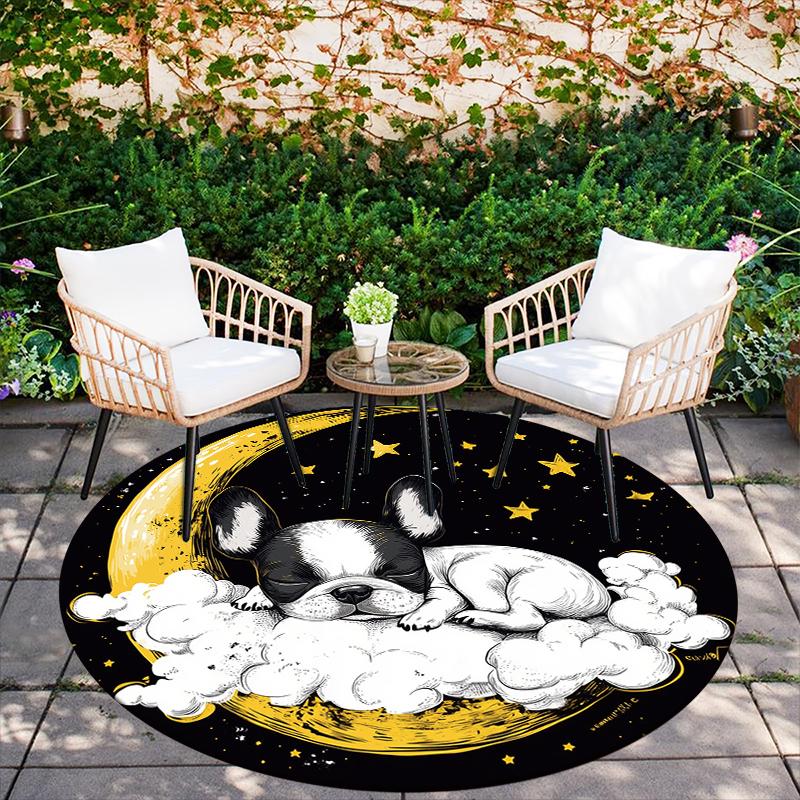 Cartoon Boston Terrier pattern round rug,Carpet Rug for Living Room Bedroom  Playroom ,Non-slip Floor Mat,Holiday Gifts and Birthday Gifts.