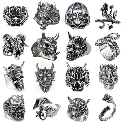 Retro Punk Mężczyźni Pierścień Demon Szkielet Hip Hop Rock Lokomotywa Pierścień Stop Tytanu Stali Starożytny Kolor Srebrny Pierścień Kobiety Biżuteria