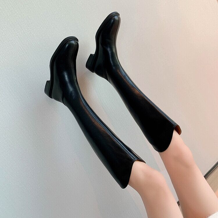 

Высокие сапоги для женщин, но выше колена, новинка осени и зимы 2025 года, на толстой подошве, с длинным голенищем, тонкие сапоги-чулки, маленькие высокие сапоги-трубы, универсальные сапоги-рыцари 40 чёрный