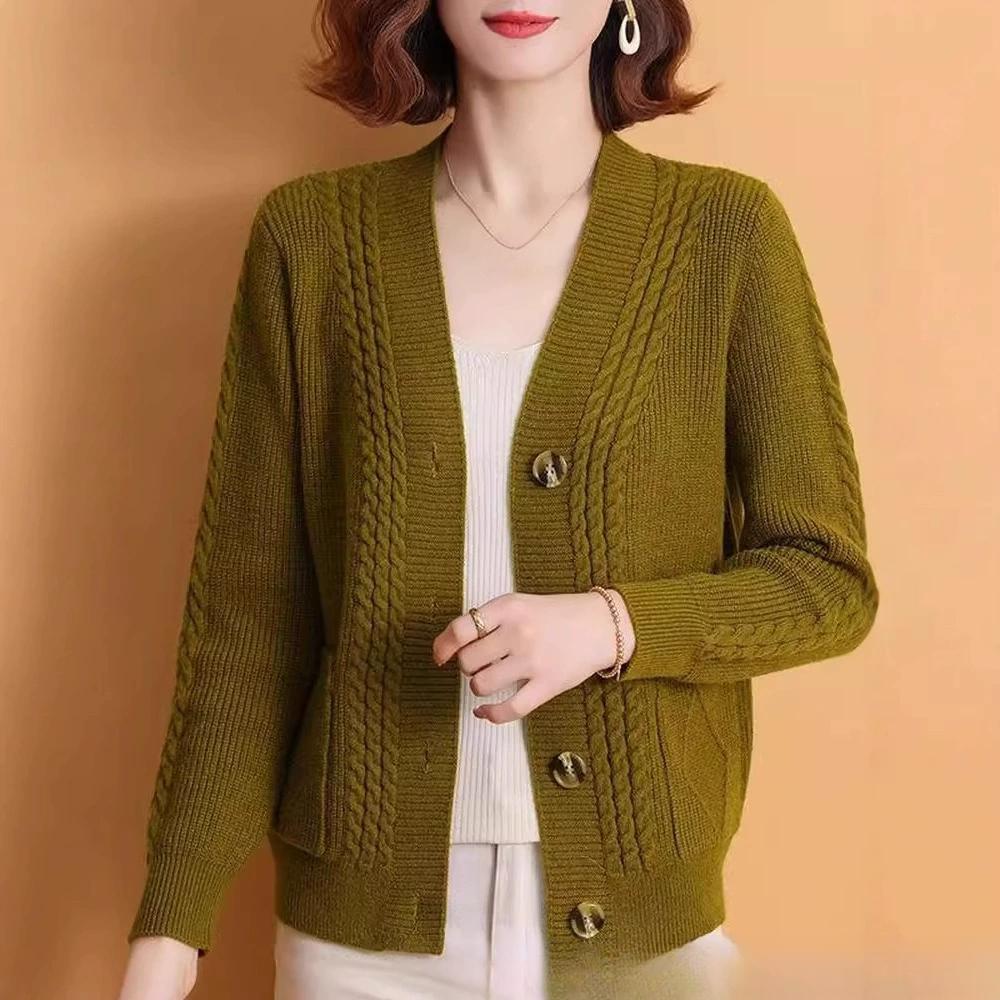 Knitted Cardigan Women's Spring and Autumn V-neck Outerwear Women's Loose Long Sleeved Loose Versatile Knitted Sweater Jacket