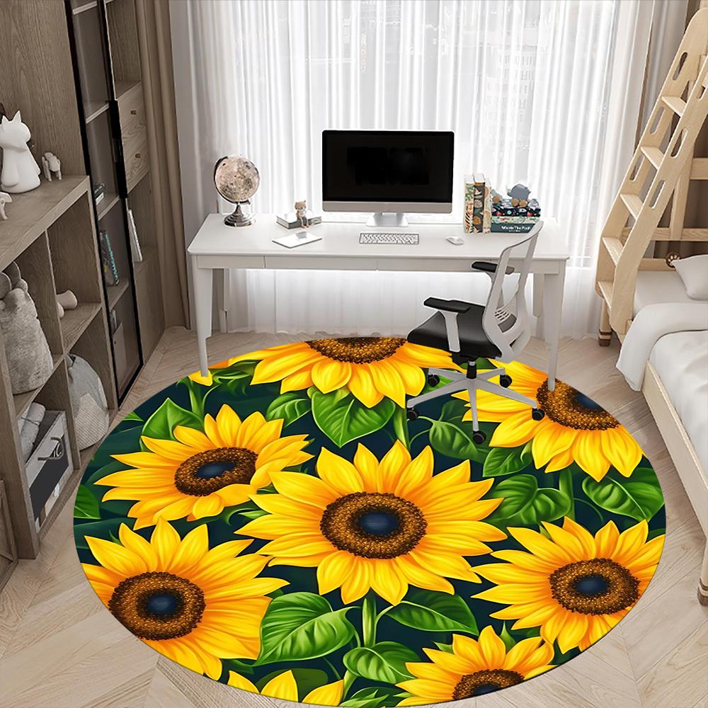 1pc Sunflower Garden Office Round Area Rug, Indoor Mat Suitable ForOffice, Under Office Chairs Bedroom Living Room Home Decor, Room Deco, D036