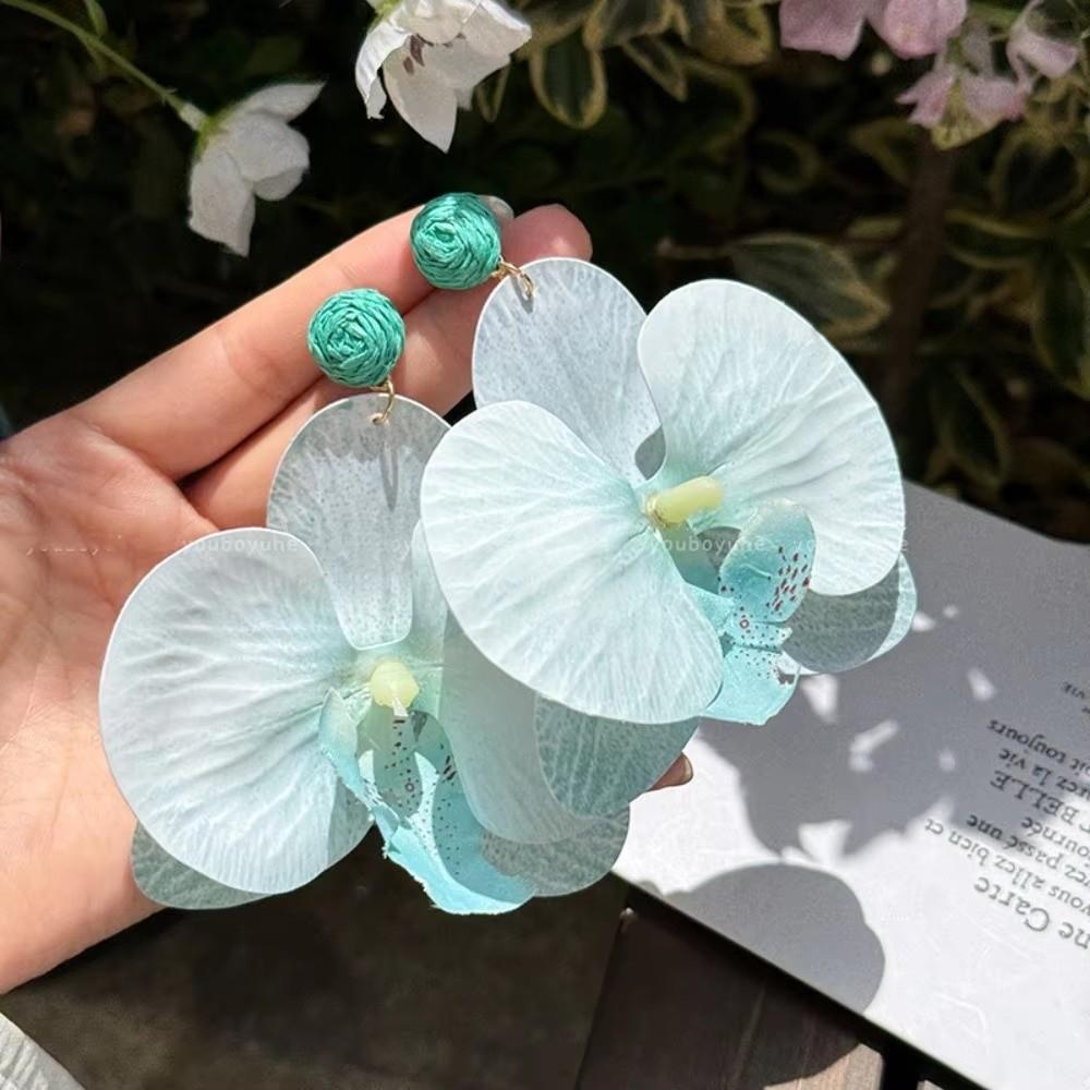 Butterfly Orchid Butterfly Orchid Earrings Alloy Simulated Flower Flower Drop Earrings Korean Style Exaggerated