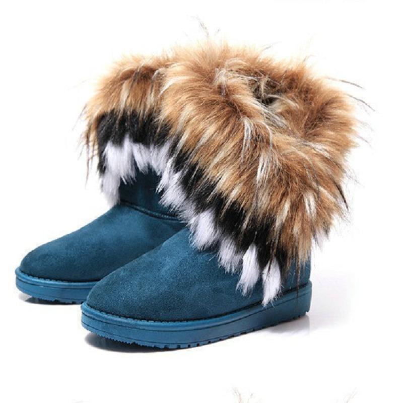 Foreign Trade Large Size Snow Boots Women's New Flat-bottomed Fluffy Warm Boots Imitation Fox Fur Snow Boots Wholesale