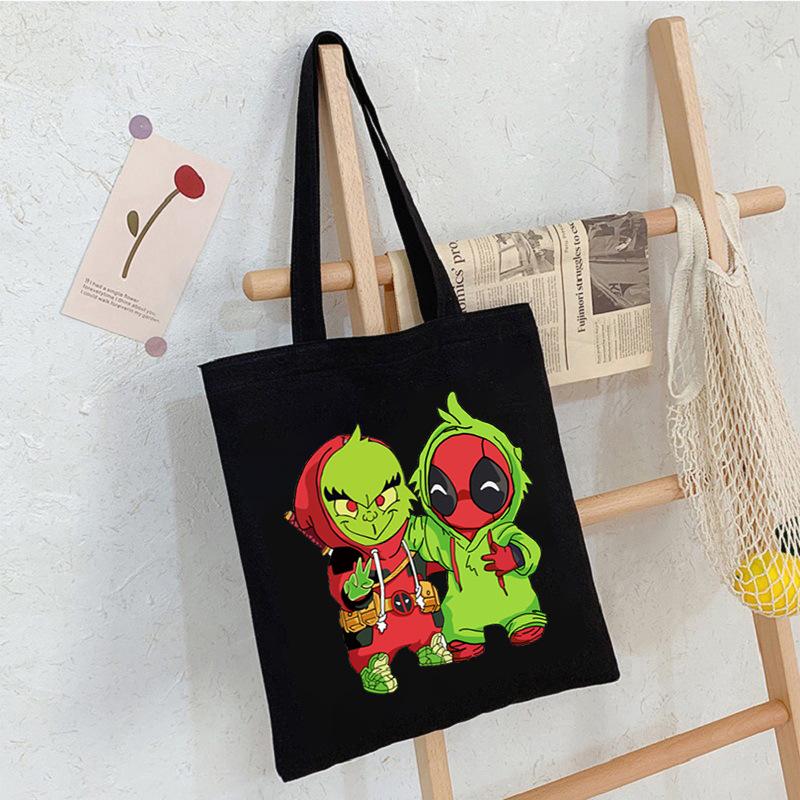 Christmas Printed Shoulder Bag Student Casual Handbag Large Capacity Canvas Bag