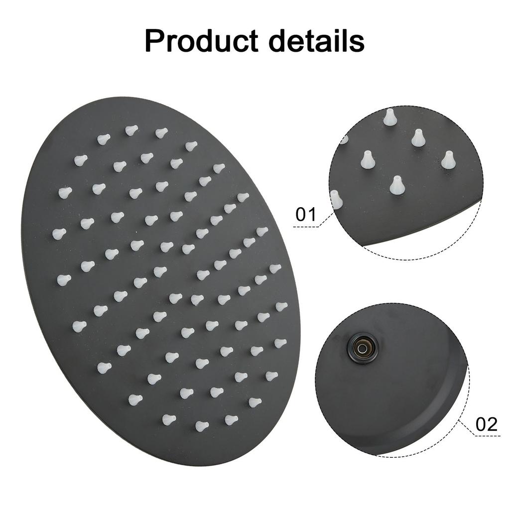 High Pressure Black Shower Head 8 Inch Round Rain Shower Head Luxury