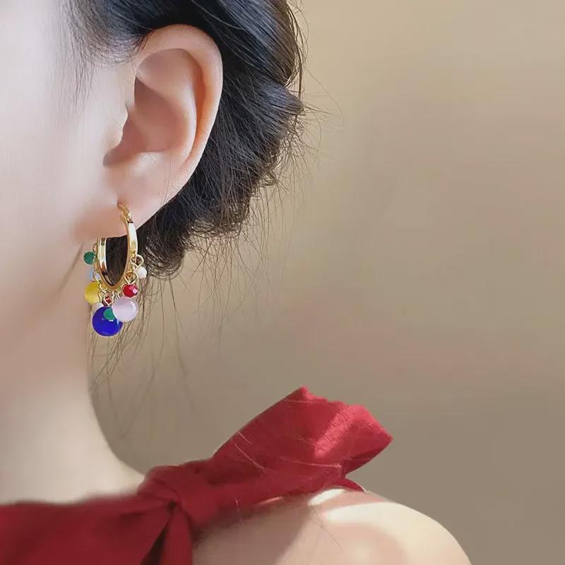 Dopamine Candy Color Cat’s Eye Stone Earrings - High-End Luxury Fashion Jewelry for Women