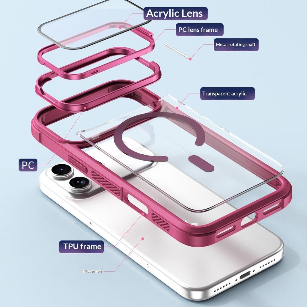 For iPhone 17 Pro Max Magnetic Case Compatible with MagSafe Clear Back Cover with Lens Cover Kickstand