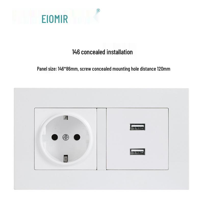 Europeisk tysk standard dobbelt USB og type C-stikkontaktpanel