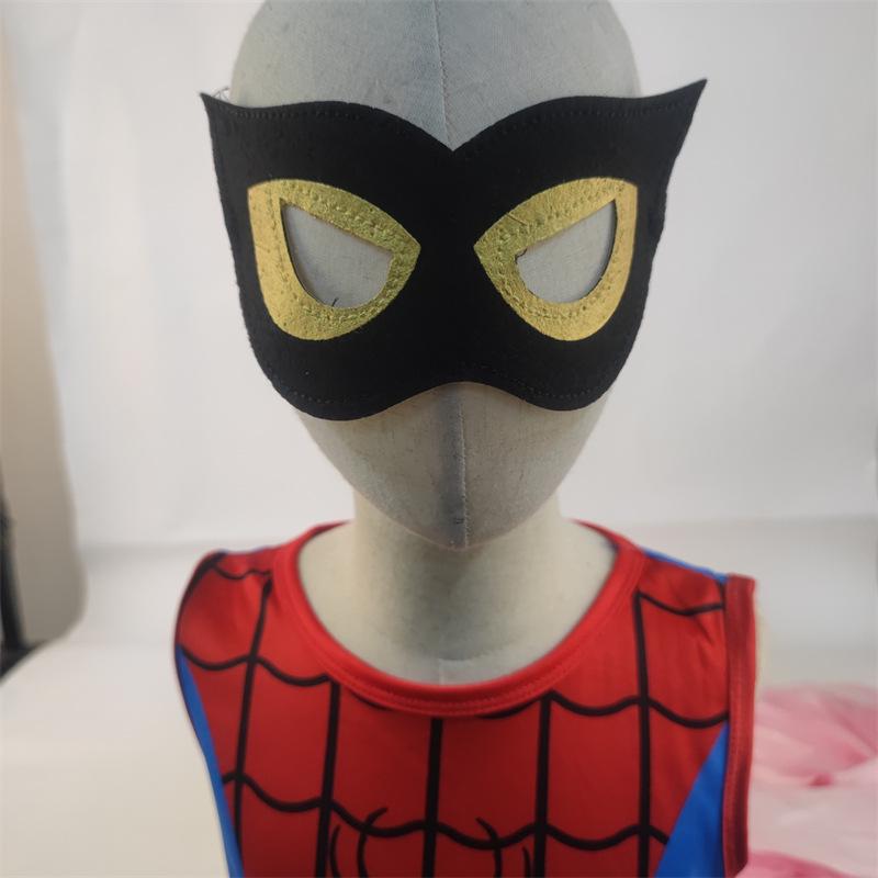 Vestido de Verão Infantil Sem Mangas do Homem-Aranha Azul com Máscara