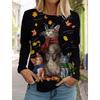Spring and Autumn Round Neck Cat Pattern 3D Printed Top Fashionable Casual Long Sleeved Women's T-shirts
