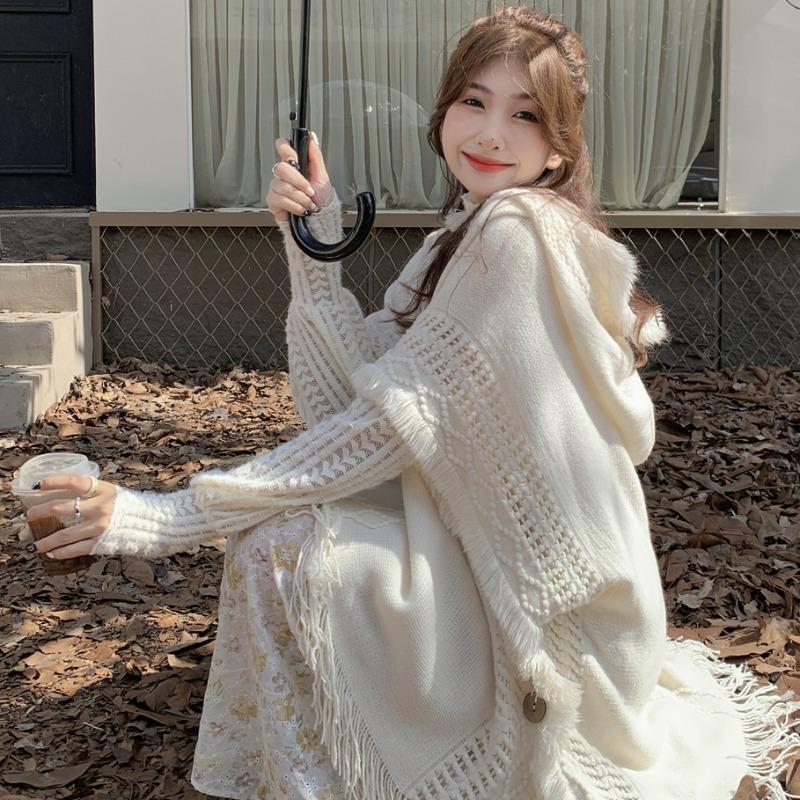 Hooded Sweater Women'S Lazy Style Loose Outer With Medium And Long Cape Jacket 0221 #