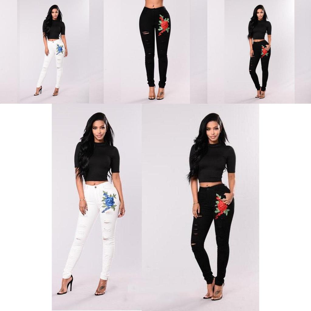 Jeans Skinny da Donna con Design Strappato e Vita Alta per Uso Casual e da Ufficio