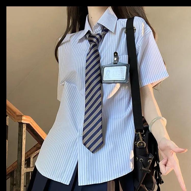 Women's Japanese JK Uniform Style Striped Short Sleeve Blouse - Versatile & Chic Summer Top