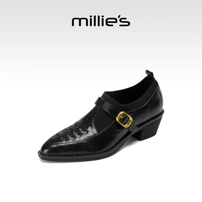 Millies Women s Pointed Toe Block Heel Leather Pumps 37