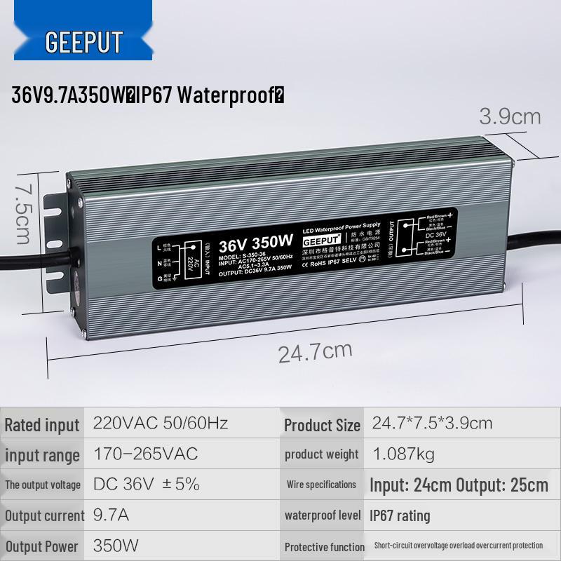 IP67 Waterproof LED Power Supply: 220V to 36V/48V DC Transformer, 350W/400W Atomizer
