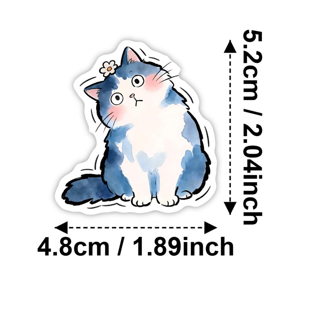 50 Watercolor Cute Cat Stickers Cute Pet Cat Water Cup Hand Account Flat Waterproof Pp Stickers