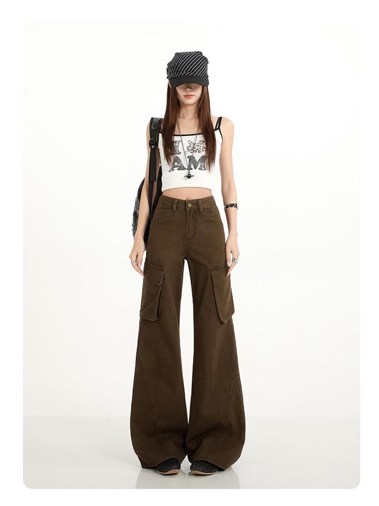 Women's Trendy Cotton Micro-Flare Casual Jeans with Patch Pockets and Deconstructed Design