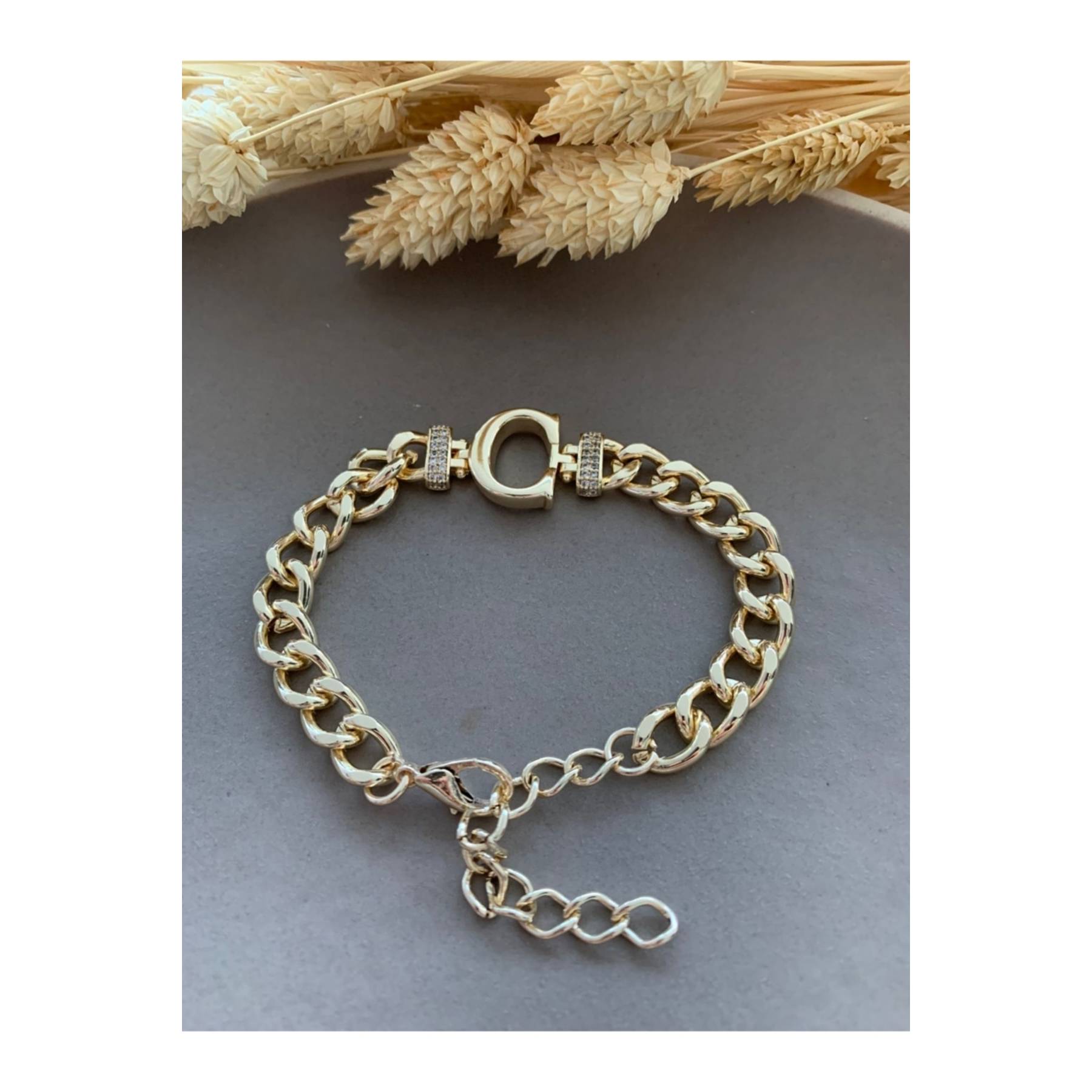 

C Letter Zircon Stone Thick Chain Bracelet